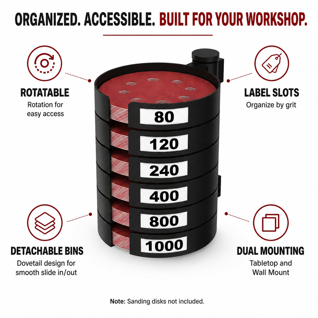Rotating 5 Inch Sanding Disc Organizer