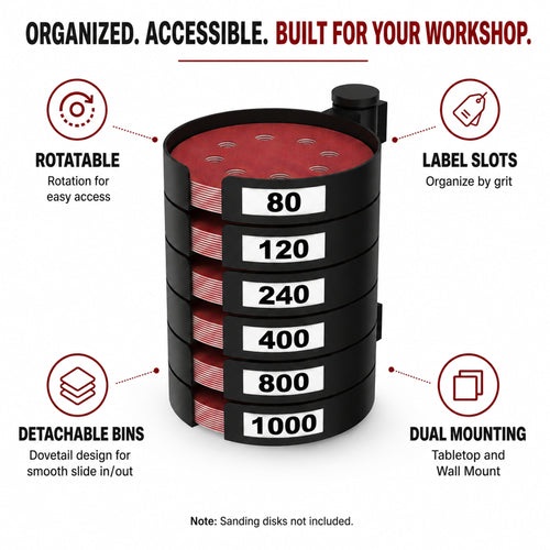 Rotating 5 Inch Sanding Disc Organizer