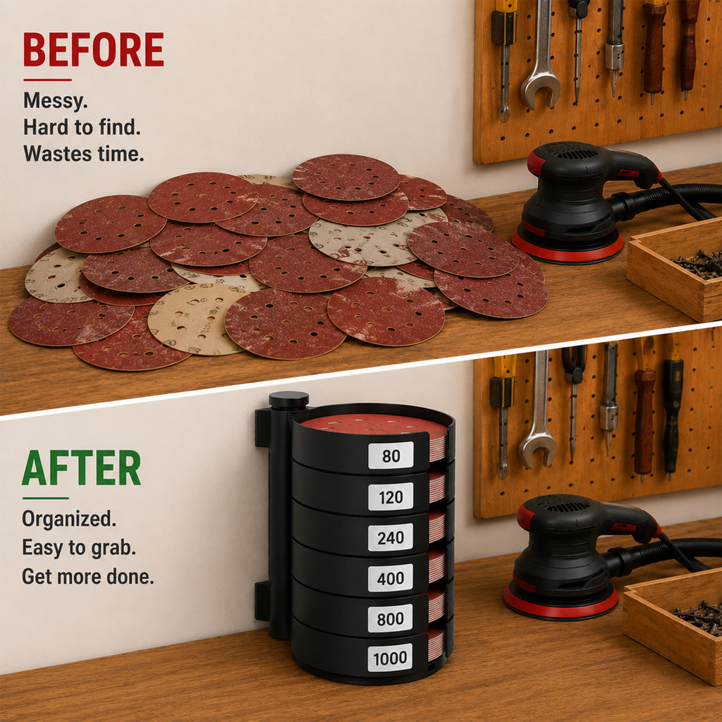 Rotating 5 Inch Sanding Disc Organizer