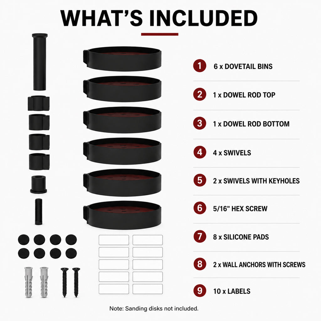 Rotating 5 Inch Sanding Disc Organizer