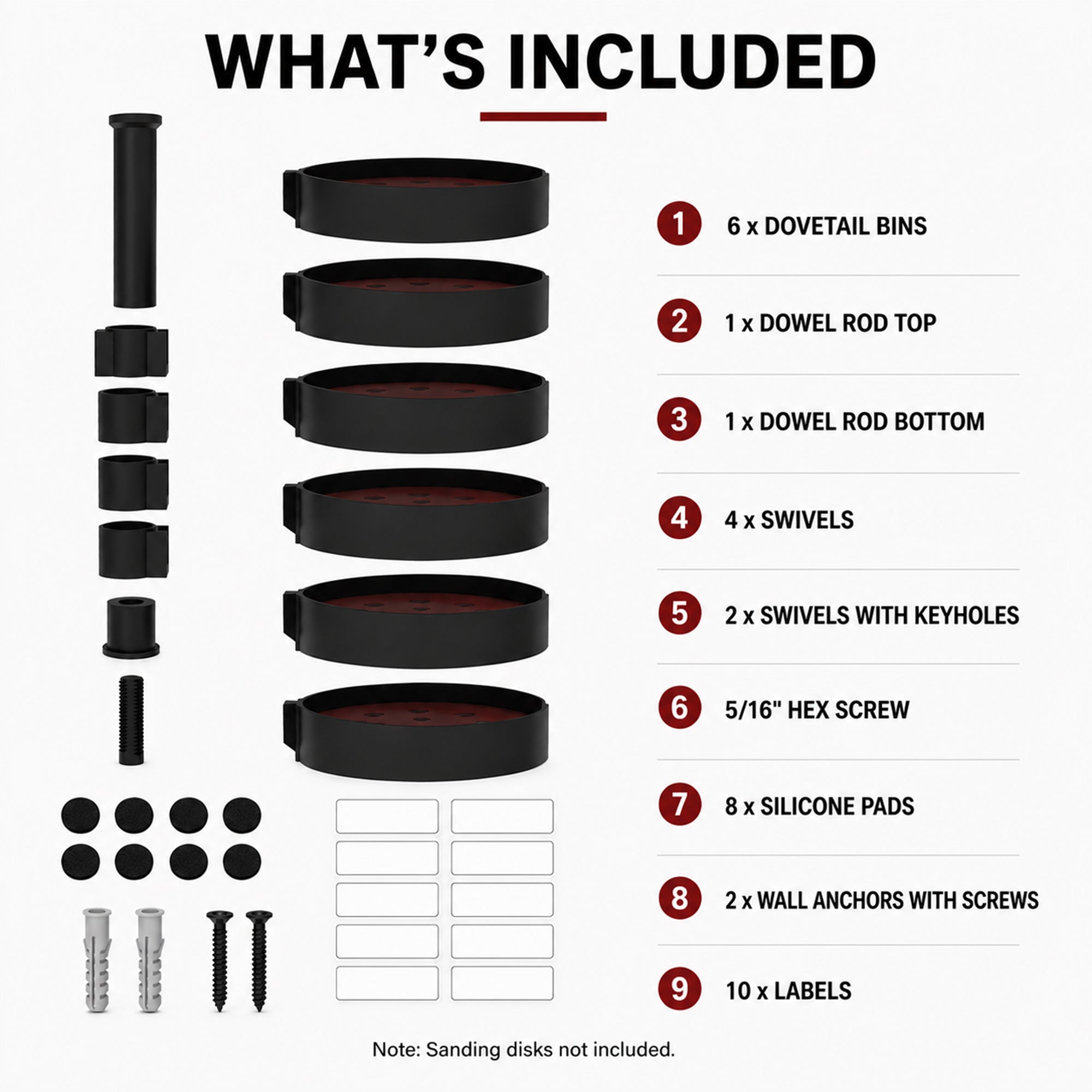 Rotating 5 Inch Sanding Disc Organizer